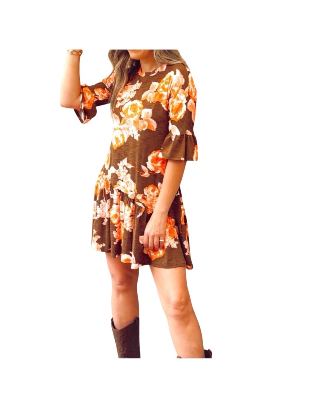 Brown Floral Dress Size L NWOT - Picture 1 of 7
